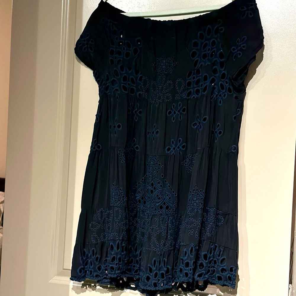 Johnny Was black dress with blue stitching